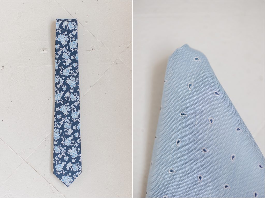 Tie Bar Dusty blue and navy tie and pocket square
