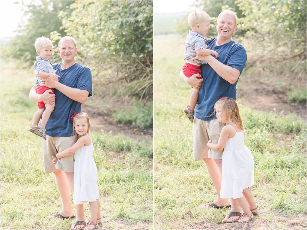 dad with son and daughter - higginsville family sunrise session