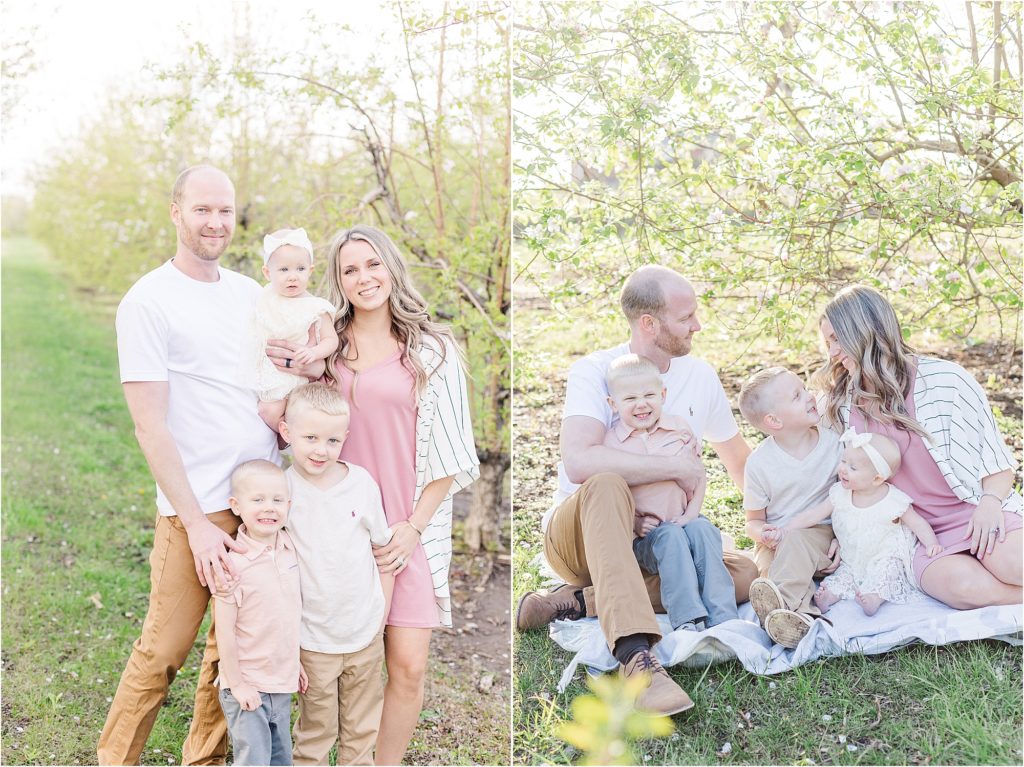 Fisher family | Cider Hill Family Orchard apple blossom spring photos | Kelsey Alumbaugh Photography | #appleblossomsession #springmotherhoodphotos #motherhoodphotos #appleblossoms #kcappleblossom #springfamilyphotos