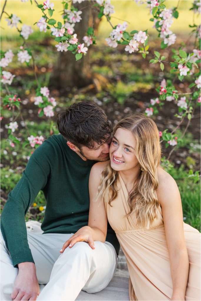 Sydney + Dawson | Cider Hill Family Orchard apple blossom couples photos | Kelsey Alumbaugh Photography | #appleblossomsession #springcouplesphotos #engagementphotos #appleblossoms #kcappleblossom