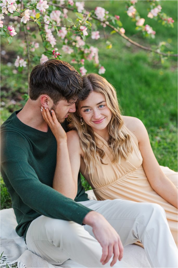 Sydney + Dawson | Cider Hill Family Orchard apple blossom couples photos | Kelsey Alumbaugh Photography | #appleblossomsession #springcouplesphotos #engagementphotos #appleblossoms #kcappleblossom