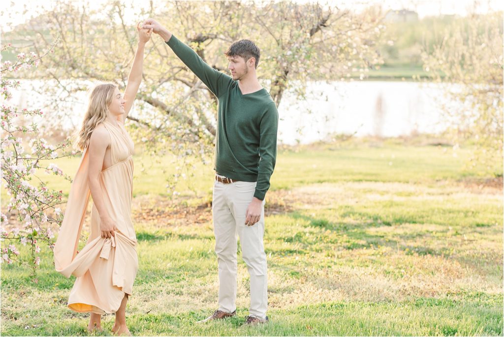 Sydney + Dawson | Cider Hill Family Orchard apple blossom couples photos | Kelsey Alumbaugh Photography | #appleblossomsession #springcouplesphotos #engagementphotos #appleblossoms #kcappleblossom