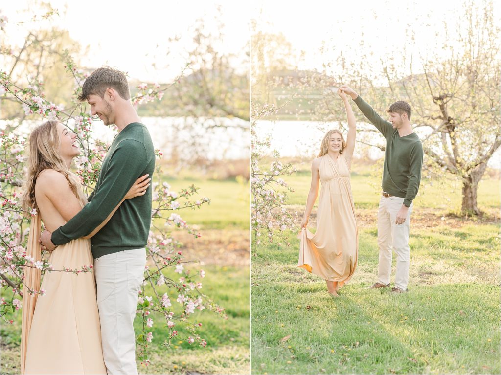 Sydney + Dawson | Cider Hill Family Orchard apple blossom couples photos | Kelsey Alumbaugh Photography | #appleblossomsession #springcouplesphotos #engagementphotos #appleblossoms #kcappleblossom