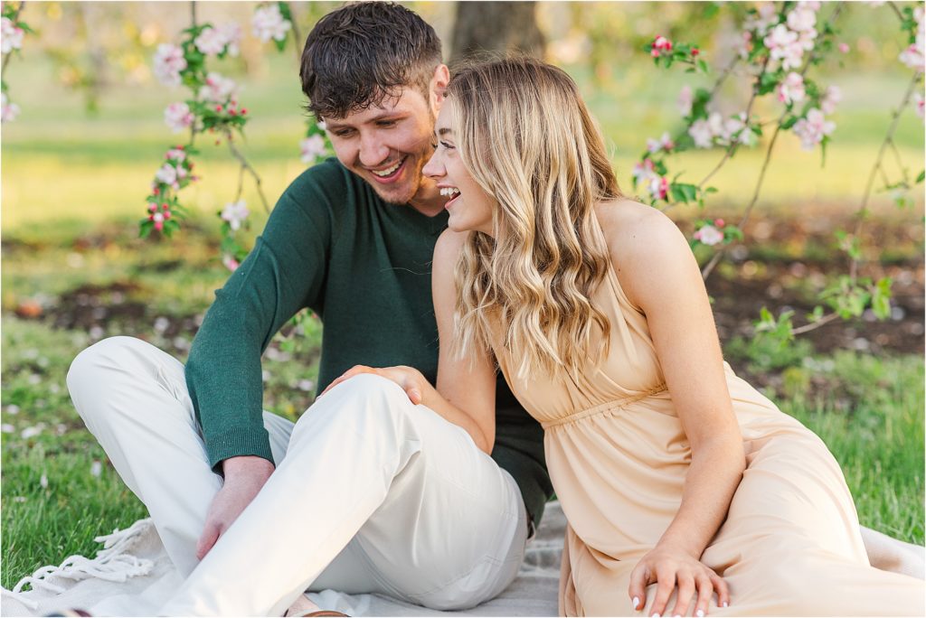 Sydney + Dawson | Cider Hill Family Orchard apple blossom couples photos | Kelsey Alumbaugh Photography | #appleblossomsession #springcouplesphotos #engagementphotos #appleblossoms #kcappleblossom