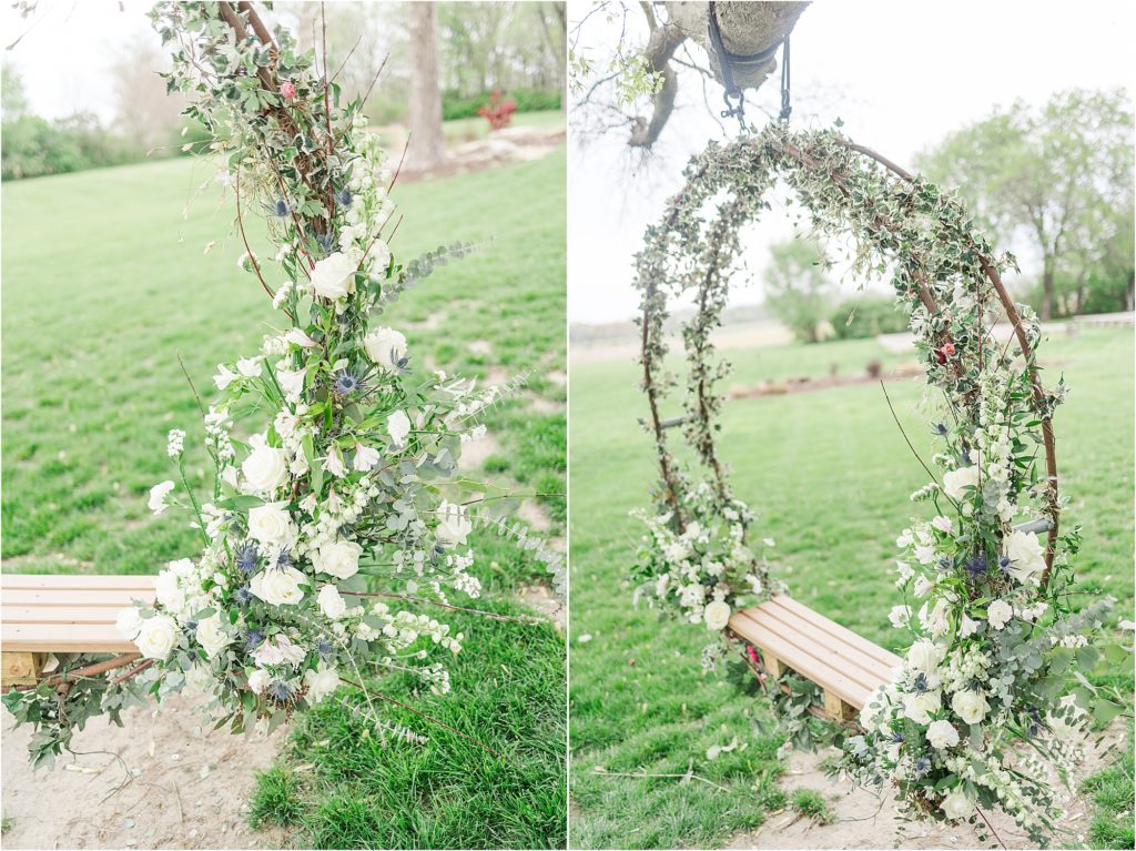 flower swing Blue and gold wedding inspiration at The Brownstone in Topeka, Kansas | Kelsey Alumbaugh Photography | #weddinginspiration #brownstoneTopeka #Springwedding #summerwedding #bluegoldwedding 