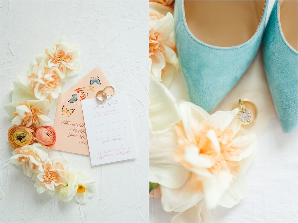 wedding invitation blue louboutin shoes Micro Wedding Inspiration at Emerson Fields | Kelsey Alumbaugh Photography | #microwedding #emersonfields #microweddingkc #kcwedding #kcweddingphotographer