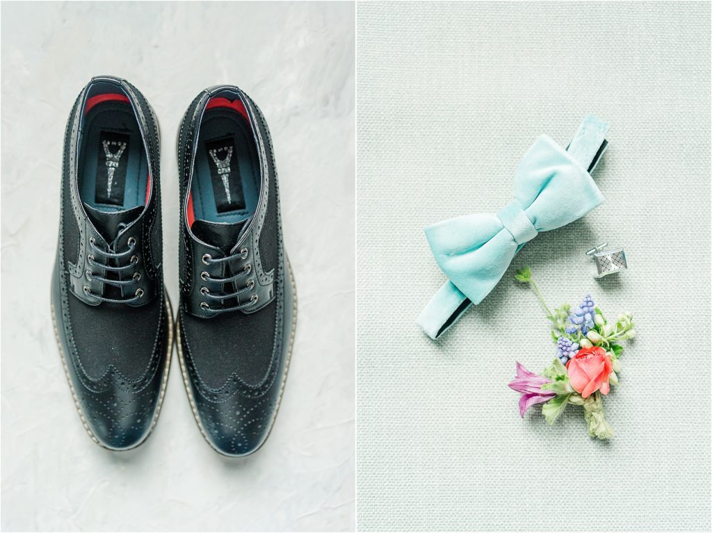 black dress shoes blue bowtie Micro Wedding Inspiration at Emerson Fields | Kelsey Alumbaugh Photography | #microwedding #emersonfields #microweddingkc #kcwedding #kcweddingphotographer