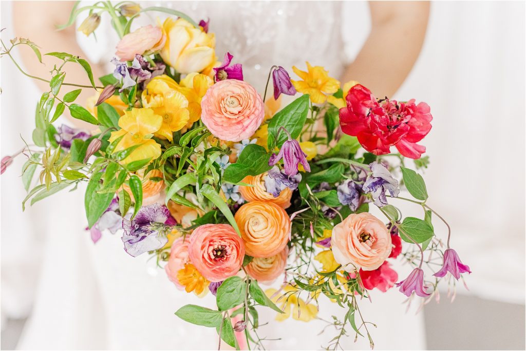 colorful floral bouquet Micro Wedding Inspiration at Emerson Fields | Kelsey Alumbaugh Photography | #microwedding #emersonfields #microweddingkc #kcwedding #kcweddingphotographer