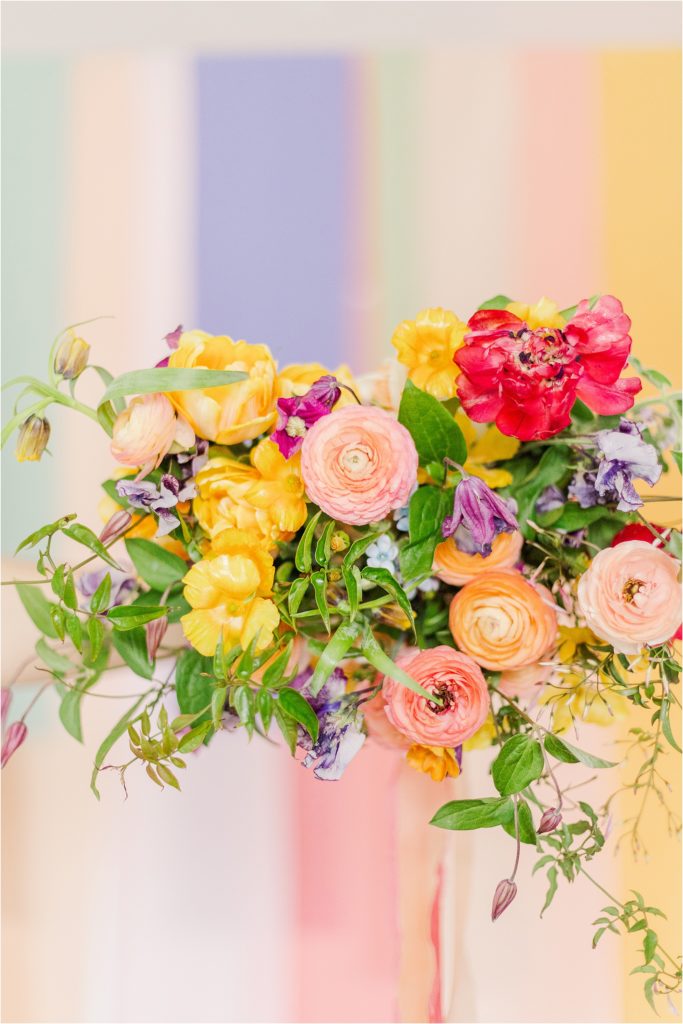 colorful bright bridal bouquet Micro Wedding Inspiration at Emerson Fields | Kelsey Alumbaugh Photography | #microwedding #emersonfields #microweddingkc #kcwedding #kcweddingphotographer
