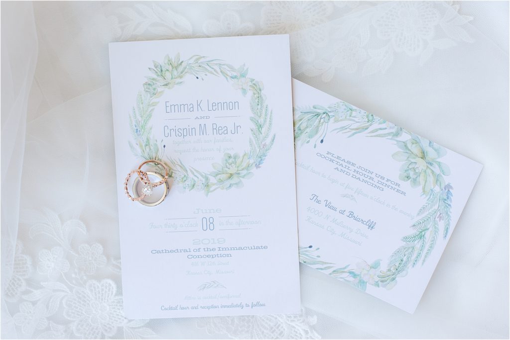 shutterfly wedding invites with greenery - downtown kcmo wedding photographer