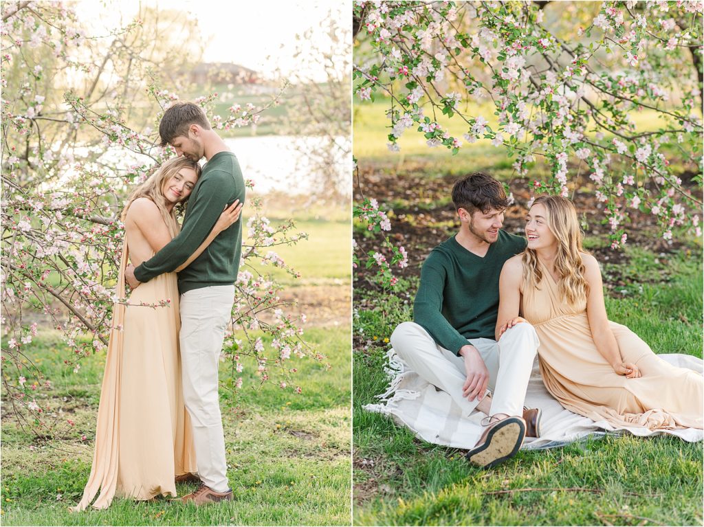 Sydney + Dawson | Cider Hill Family Orchard apple blossom couples photos | Kelsey Alumbaugh Photography | #appleblossomsession #springcouplesphotos #engagementphotos #appleblossoms #kcappleblossom